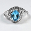 925 Silber Ring mit echtem Swiss Blue Topas Edelstein, GR 54,5 (Ø 17,5 mm)