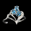 Feiner 925 Silber Ring mit London Blue Topas Edelsteinen, GR 57 (Ø 18,2 mm)
