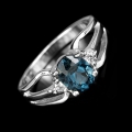 Feiner 925 Silber Ring mit echtem London Blue Topas, GR 54,5 (Ø 17,5 mm)