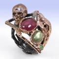UNIKAT !! 925 Silber Fine Art Designer Ring mit Rubin, Labradorit & Smaragd