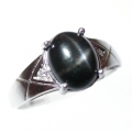 925 Silber Ring mit schwarzem 4 Star Sterndiopsid  GR 55 (17.7 mm)
