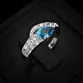 Feiner 925 Silber Ring mit London Blue Topas Tropfen, GR 51 (Ø 16,3 mm)