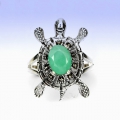 Toller 925 Silber Frosch Ring mit echten Smaragd & Markasit  GR 56,5 (Ø 18 mm)
