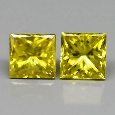 Bild 1 von 0.30 ct  Tolles Paar 3.0 mm Fancy Gelbe Prinzess Schliff Diamanten (SI-1)