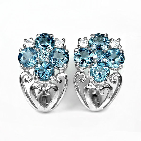 Bild 1 von 925 Silver Stud Earrings with genuine London Blue Topaz Gemstones