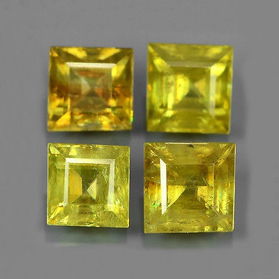 Bild 1 von 2.17 ct  4 Stück grünlich- Gelbe 4 - 4.5 mm RAR Karree Titanit Sphene Edelsteine