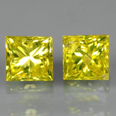 Bild 1 von 0.23ct Zauberhaftes Paar Gelbe Prinzess- Schliff Diamanten, SI-1 (Gute Qualität)