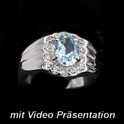 Bild 1 von 925 Silber Ring mit echtem 8 x 6 mm Sky Blue Topas GR 54.5 (17.5
