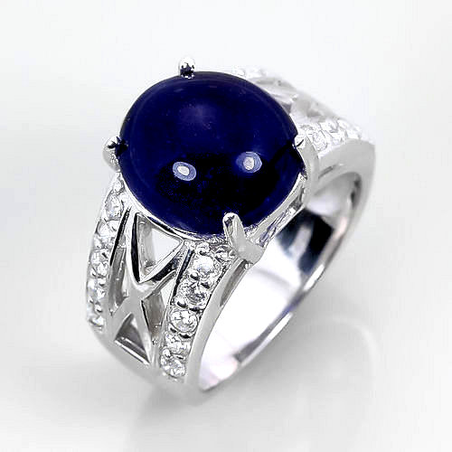 Bild 1 von Fantastic 925 Silver Ring with Royal Blue Sapphire, SZ 8 (Ø 18 mm)
