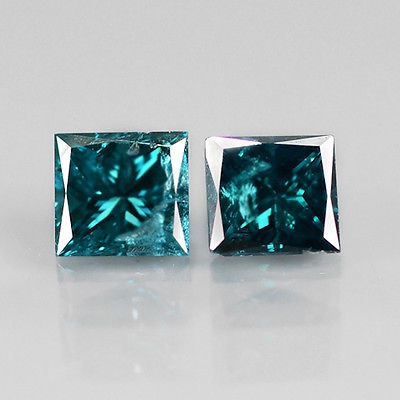 Bild 1 von 0.23 ct. Tolles Paar Fancy Blue Prinzess Schliff Diamanten