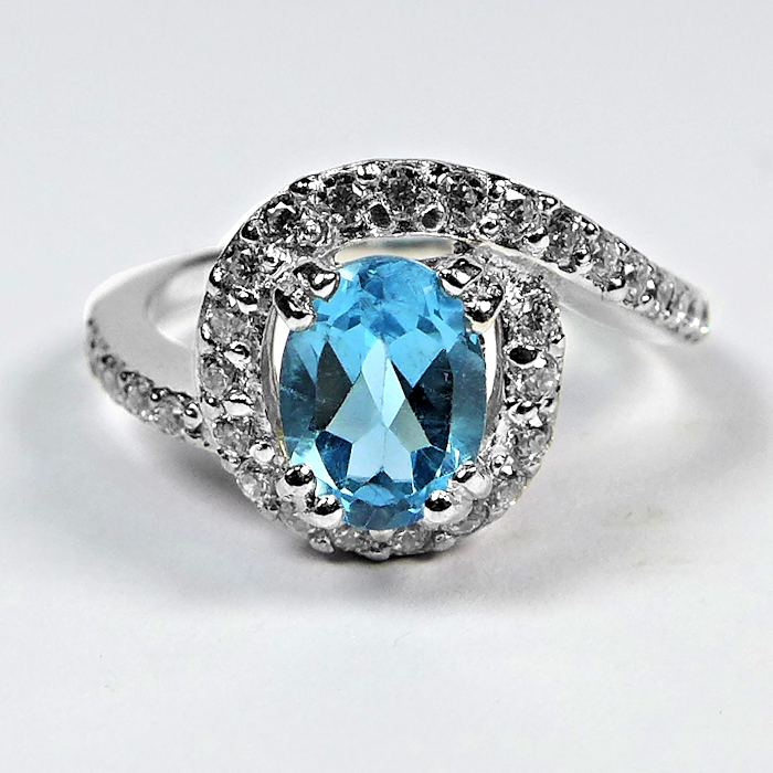 Bild 1 von 925 Silver Ring with genuine Swiss Blue Topaz Gemstone, SZ 7 (Ø 17.5 mm)