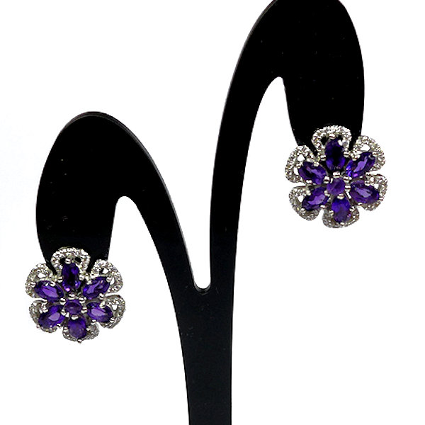 Bild 1 von 925 Silver Flower Earrings with genuine Amethyst Gemstones