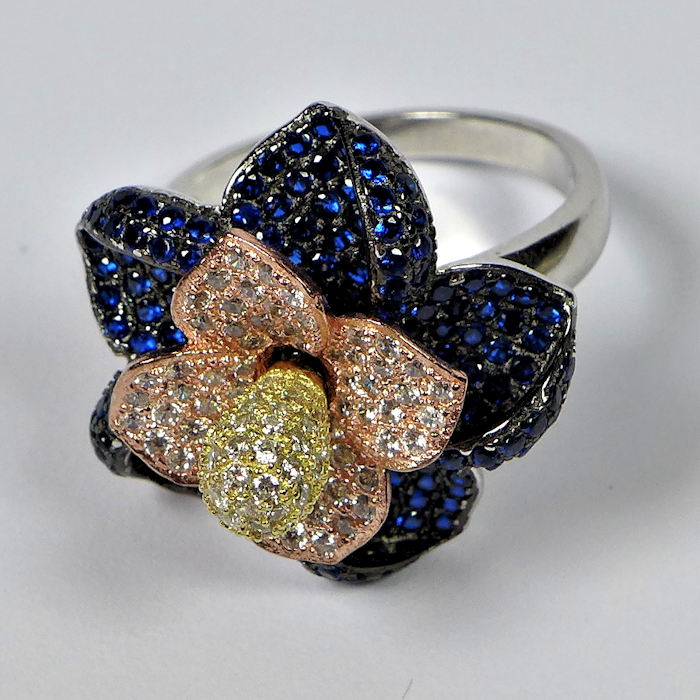 Bild 1 von 925 Silver Flower Ring with Multi Color Cubic Zirconia Stones, Size 8 (Ø 18 mm)