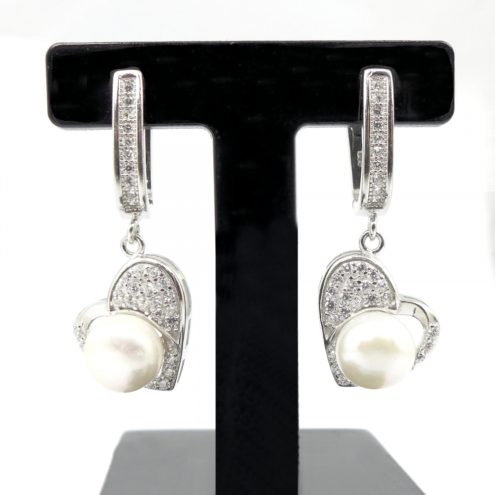Bild 1 von Charming 925 Silver Ear Rings with Heart Design and China Frehwater Pearls