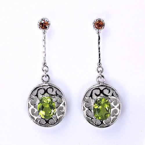 Bild 1 von 925 Silver Stud Earrings with Peridot & Spessartine Garnet Gemstones