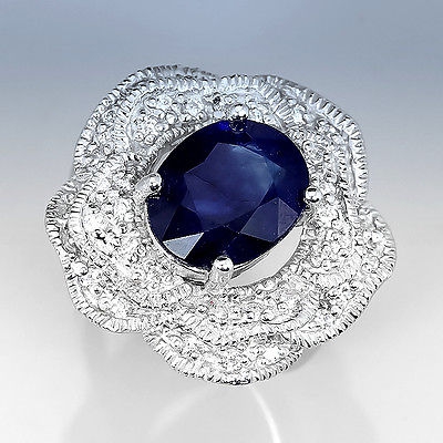 Bild 1 von Wunderschöner 925 Silber Ring mit echtem Royalblauen Afrika Saphir GR 56,5