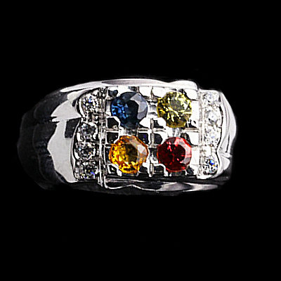 Bild 1 von 925 Silver Ring with Genuine Multi Color Tanzania Sapphires SZ 8.5 (18.5mm)