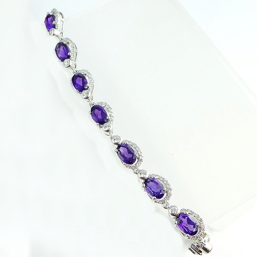 Bild 1 von Fine 925 Silver Bracelet with Intensive Violet Uruguay Amethyst Gemstones