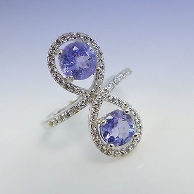 Bild 1 von Feiner 925 Silber Ring mit 2 Blau- Violetten Tansanit Edelst. 52 ( Ø 16,5 mm)