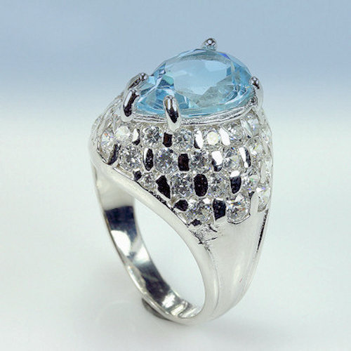 Bild 1 von 925 Silber Ring mit echtem 12 x 7 mm Sky- Blue Topas Tropfen,  GR 52 (Ø16,5 mm)