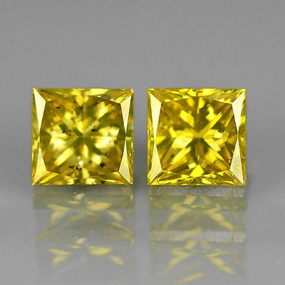 Bild 1 von 0.33 ct.  Exzellentes Paar Top Gelbe 3.0 mm Prinzess- Schliff Diamanten