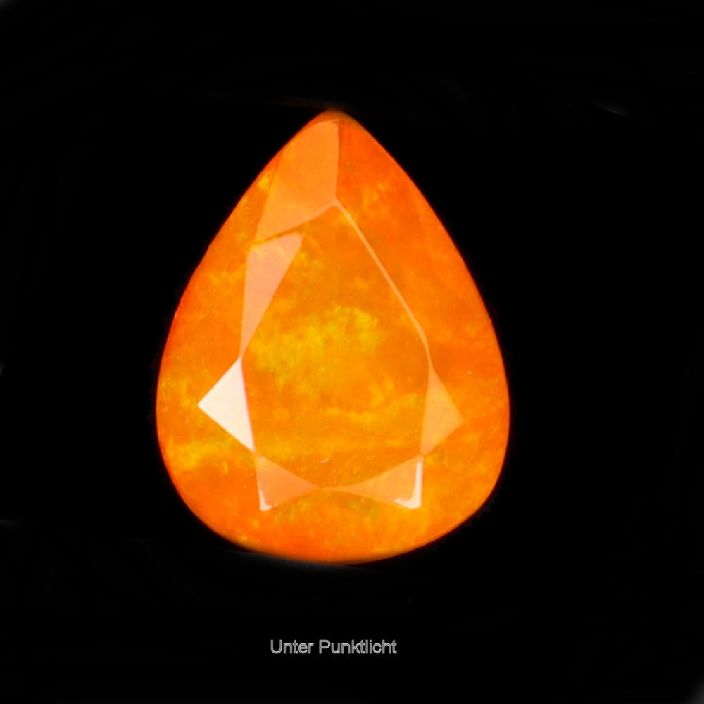 Bild 1 von 1.21 ct. Orangroter facett. 10 x 7.8 mm Mexiko Feueropal Tropfen