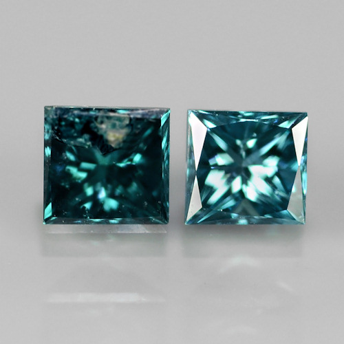 Bild 1 von 0.19ct  Feines Paar Fancy Blue Prinzess Schliff Afrika Diamanten