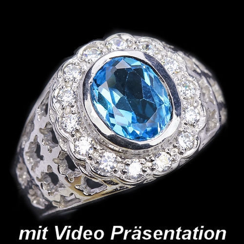 Bild 1 von Prächtiger 925 Silber Ring mit echtem blauen 1.24ct. Afrika Topas  GR 56