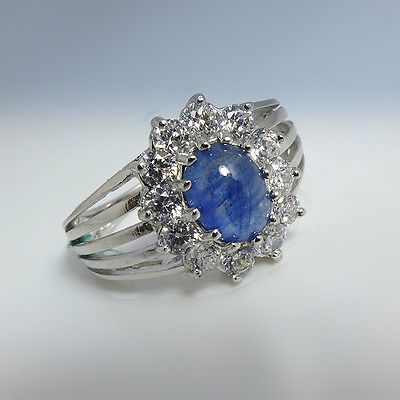 Bild 1 von 925 Silber Ring mit echtem Blauen Afrika Cabochon Saphir, GR 60 (Ø 19,2 mm)