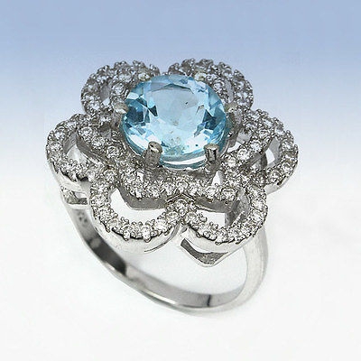 Bild 1 von 925 Silber Blumen Ring mit echten Sky Blue Topas Edelst. aus Brasilien GR 53,5