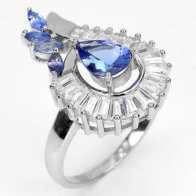Bild 1 von 925 Silber Ring mit echten Blau- Violetten Tansanit Edelsteinen  GR 58,5