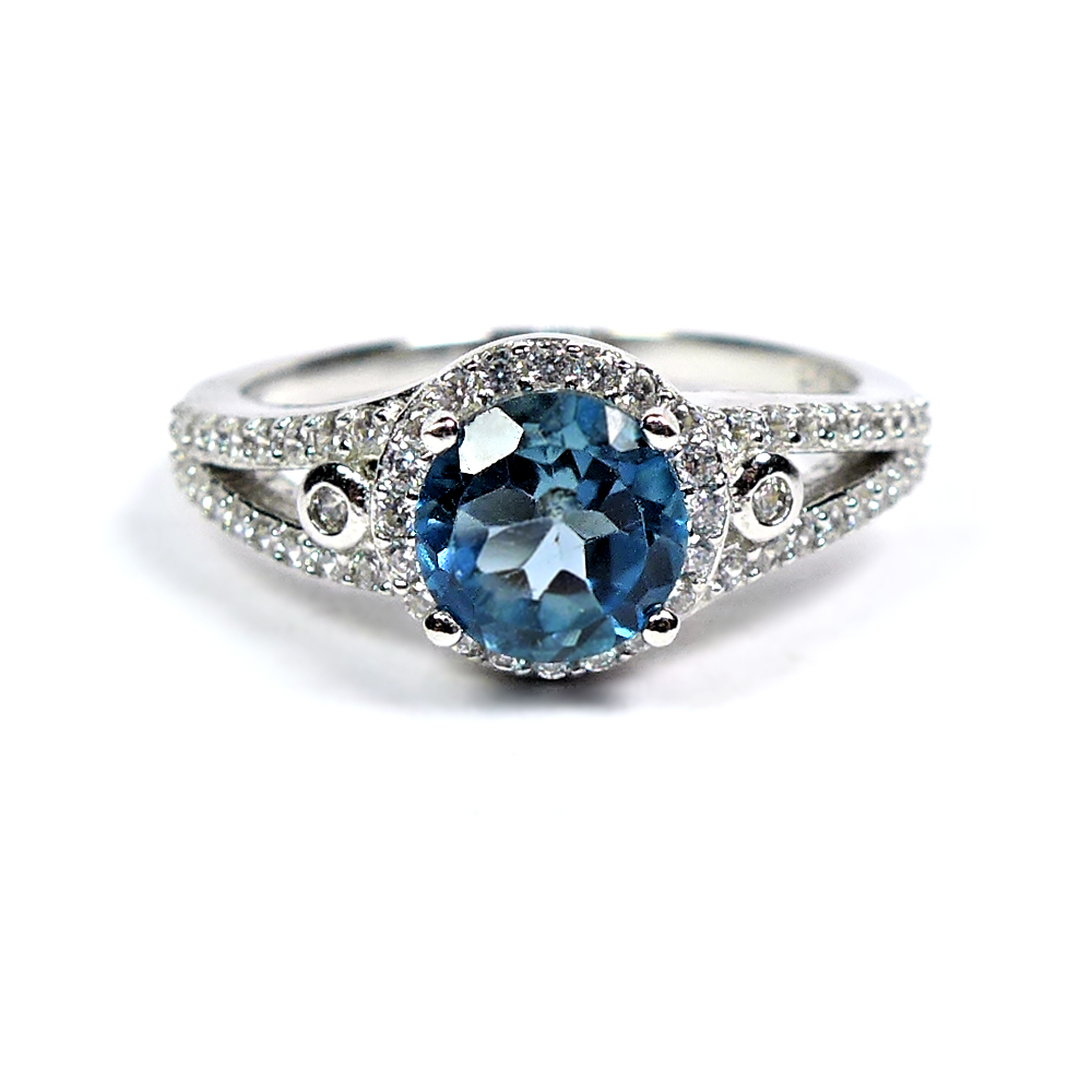 Bild 1 von Beautiful 925 silver ring with 6.0 mm London Blue Topaz, size 56.5 (Ø 18 mm)