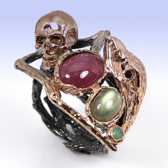 Bild 1 von Unicum !! 925 Silver Fine Art Designer Ring with Ruby, Emerald and Labradorite