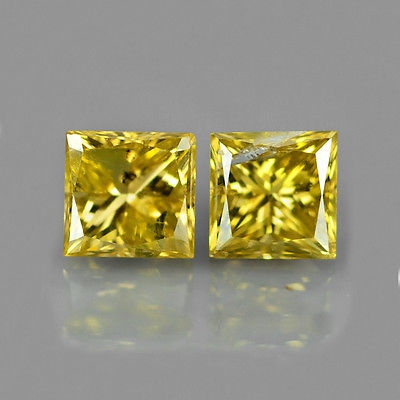 Bild 1 von 0.36ct. Exzellentes Paar Gelbe 3.0 mm Prinzess- Schliff Diamanten