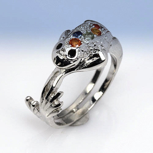 Bild 1 von Frecher 925 Silber Frosch Ring mit echten Tansania Saphir Edelsteinen  GR 56,5
