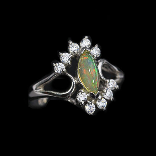Bild 1 von Fine 925 Silver Ring with Marquise Cabochon Multi-Color Opal, Size 8 (Ø18 mm)