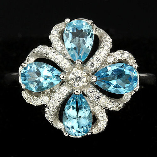 Bild 1 von 925 Silver Ring with Swiss Blue Topaz Gemstones, Size 8.5 (Ø 18.5 mm)