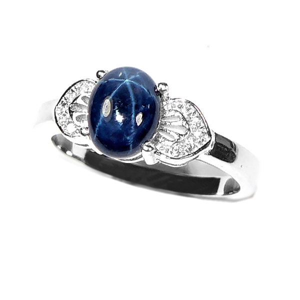 Bild 1 von Nice 925 Silver Ring with Blue Star Sapphire, SZ 7.5 (Ø 17.8 mm)