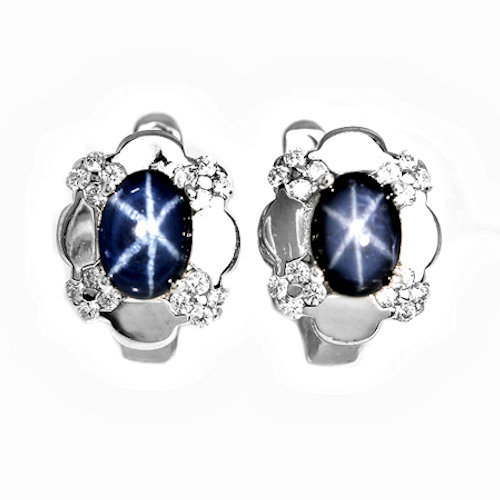 Bild 1 von Fine 925 Silver Earrings with genuine Dark Blue Star Sapphire Gems