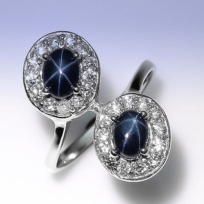 Bild 1 von Fantastischer 925 Silber Ring mit 2 echten Blue-Star Sternsaphiren GR 59,Ø18.8mm