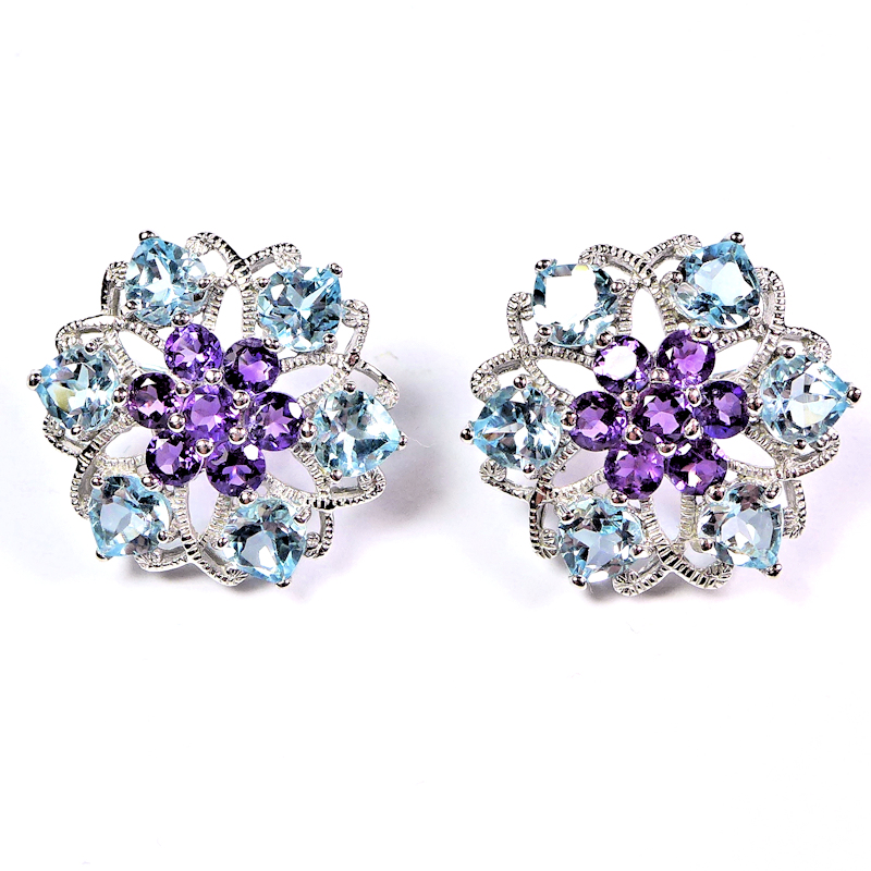 Bild 1 von Fascinating 925 Silver Earrings with Sky Blue Topaz & Amethyst Gemstones.