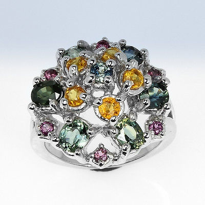 Bild 1 von 925 Silber Ring mit Multi-Color Saphir & Rhodolith Granat Edelsteinen  GR 56