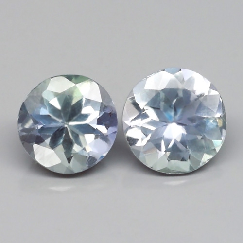 Bild 1 von 1.11 ct. Feines Paar runde 5.0 & 5.1 mm grünlich Blaue Tansanit Edelsteine
