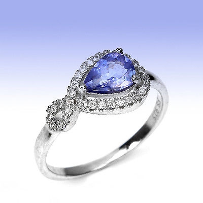 Bild 1 von Zarter 925 Silber Ring mit Blau- Violetten Tansanit Edelstein  GR 56,5 (Ø 18 mm)