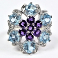 Fantastischer 925 Silber Ring mit Topas & Amethyst Edelst. GR 59,5 (Ø 19 mm)