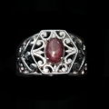 Vintage Style 925 Silver Ring with Genuine 8 x 6 mm Star Ruby, GR 54.5 (Ø17.5)