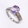 Entzückender 925 Silber Ring mit 9 x 7 mm Amethyst & Granat GR 54,5 (Ø17,5 mm)