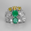 925 Silver Ring with genuine Emerald and Sapphire Gemstones Size 7 (Ø 17.5 mm)