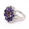 Bild 2 von 925 Silber Blumen Ring mit Amethyst & Rhodolith Granat, GR 56,5 (Ø 18 mm)