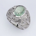 925 Silber Ring mit Pastellgrünem Afrika Cabochon Phrenit Edelstein GR 54,5